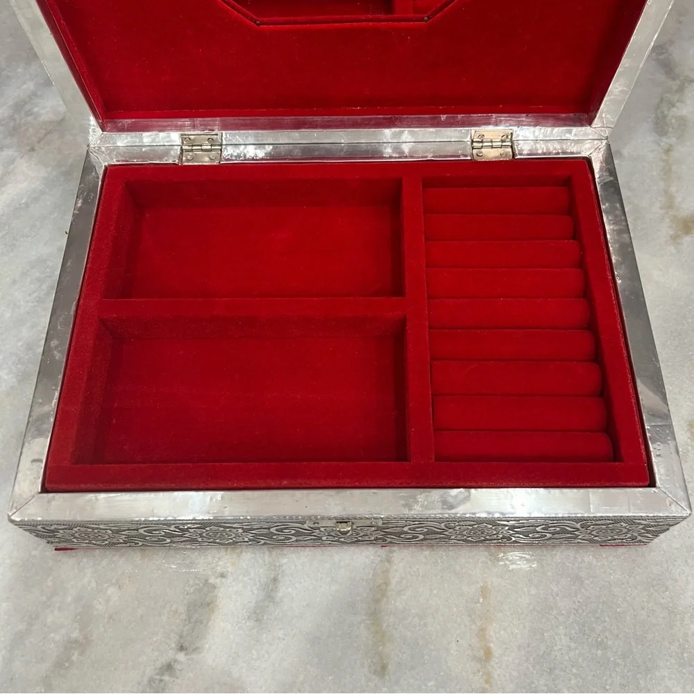 Two Tier Oxidized Elephant Jewelry Box